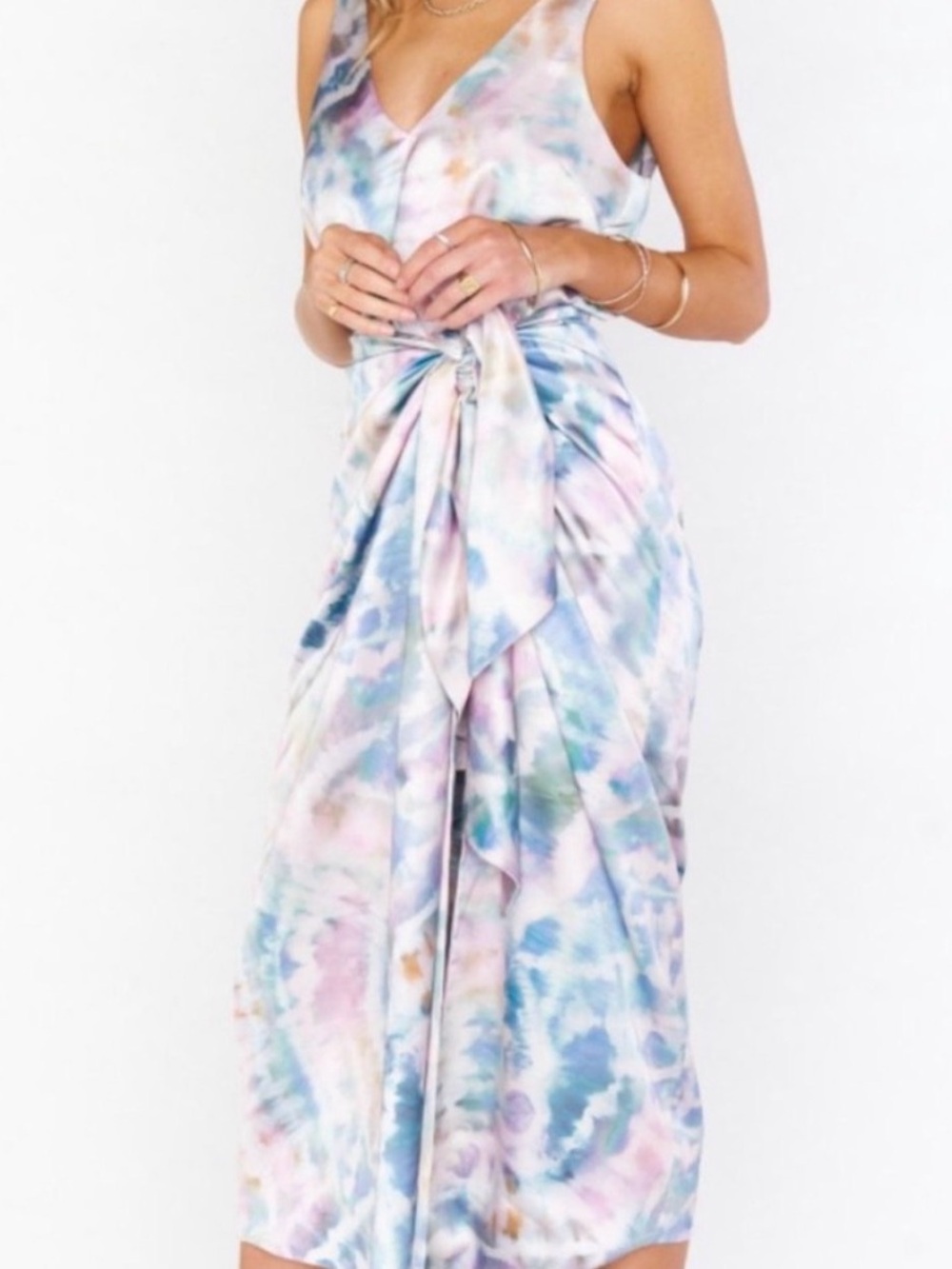 Show Me Your MuMu Pastel Tie-Dye V-Neck Midi Dress